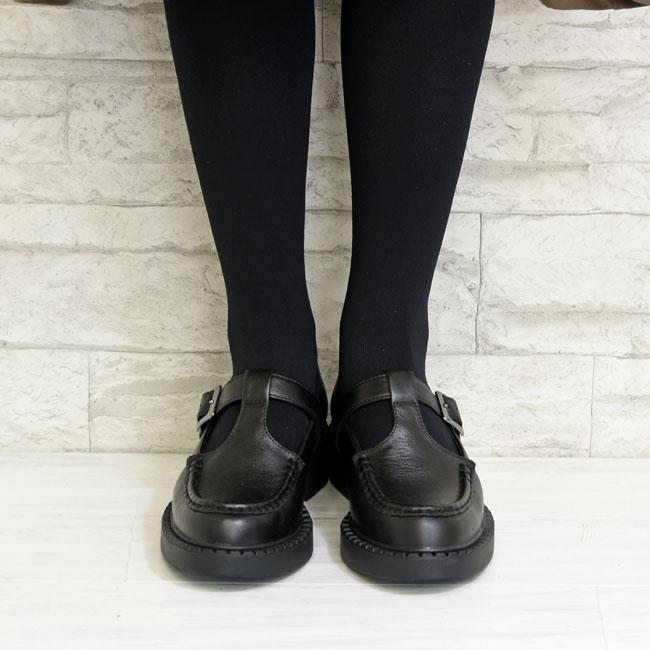 あしながおじさん パンプス レディース 厚底 ブラック 黒 ストラップシューズ カジュアルシューズ 本革 レザー レディース 全3色 22 ...