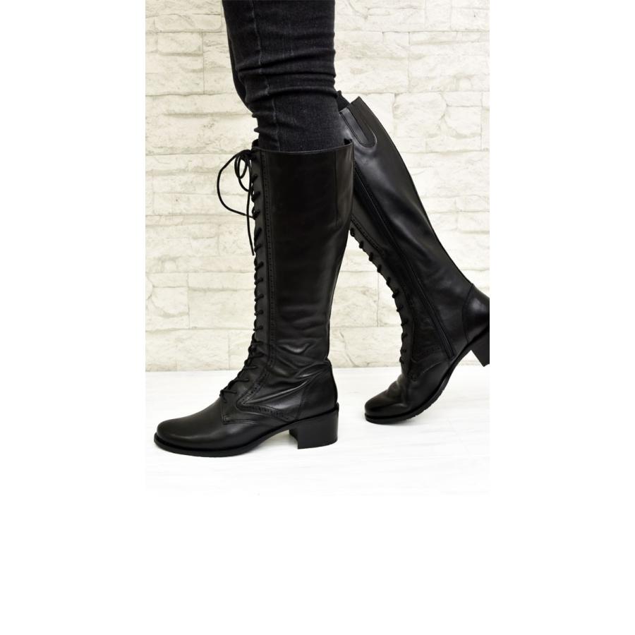 【未使用品】ヤマダヤAgaロングブーツブラック本革24-24.5cm あしながおじさん レースアップブーツ ロングブーツ 本革 レザー