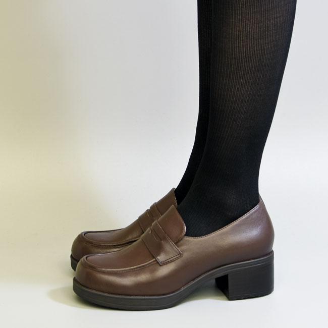 あしながおじさん 厚底ローファー チャンキーヒール 本革 レザー 