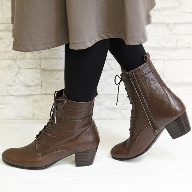 あしながおじさん ブーツ レディース 厚底 ブラック 黒 レースアップ