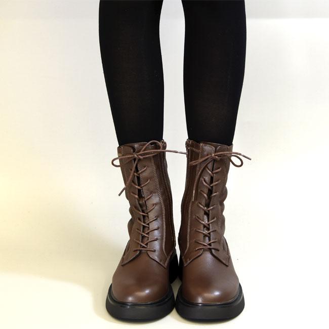 あしながおじさん ブーツ レディース 黒 茶色 レースアップブーツ 本革