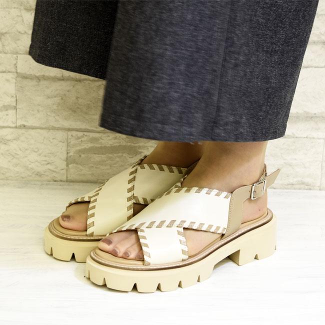 あしながおじさん 厚底サンダル ストラップサンダル 本革 レザー