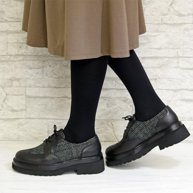 あしながおじさん パンプス レディース 厚底 ブラック 黒 レースアップ 