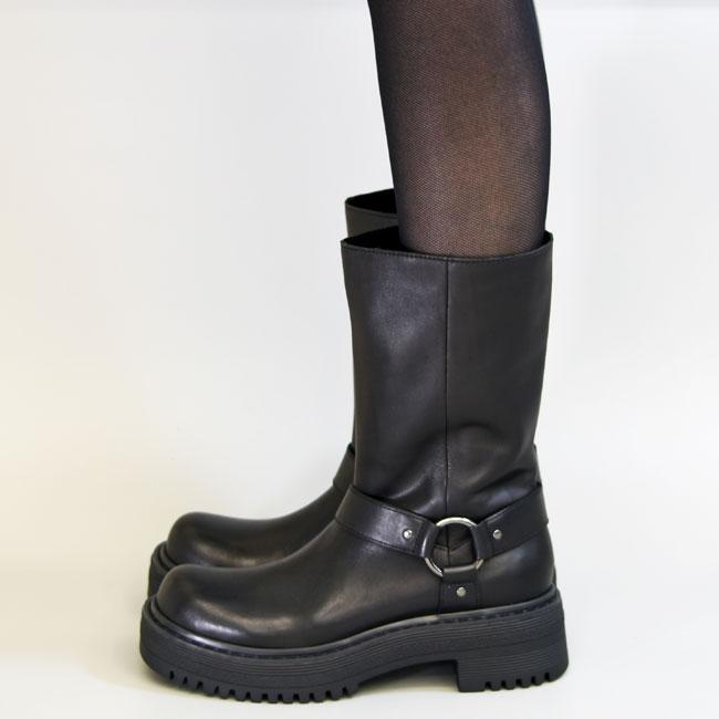 あしながおじさん ショートブーツ 本革 レザー 厚底ブーツ リングベルト レディース ブラック 黒 22.5cm-24.5cm 8371005 あしながおじさん ブーツ レディース 厚底 ブラック 黒 ショートブーツ