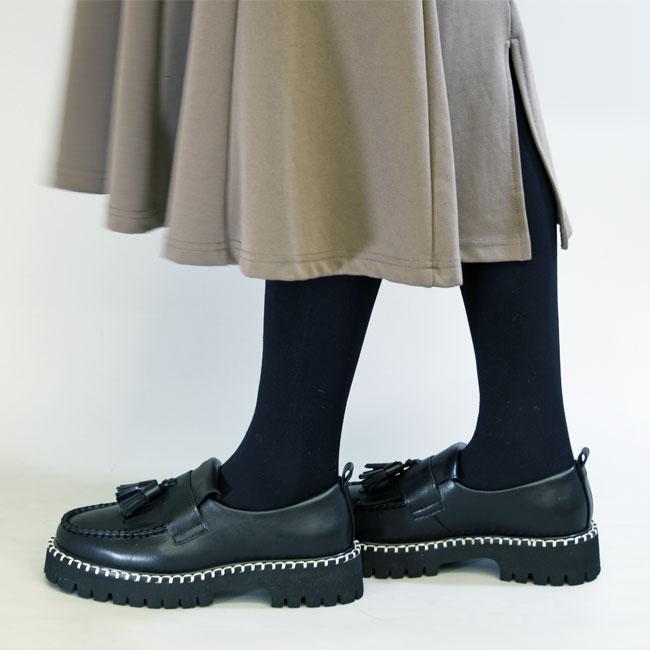 軽量｜厚底キルトタッセルローファ ブラック あしながおじさん あしながおじさん by 軽量 キルトタッセルローファー 厚底シューズ