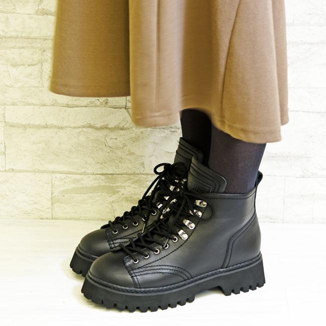 YOSUKE（ヨースケ） ブーツ レディース 厚底 ブラック 黒 レースアップ