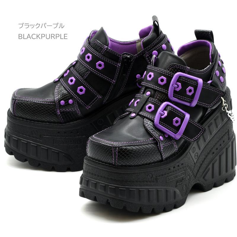 YOSUKE ヨースケ 厚底レースアップスニーカー ブラック×パープル YOSUKE（ヨースケ） スニーカー レディース 黒 白 厚底スニーカー