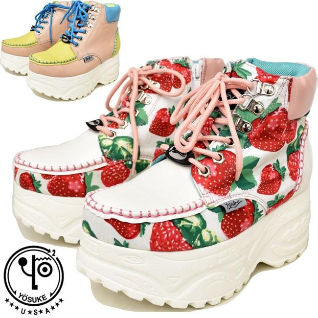 YOSUKE（ヨースケ） 厚底 スニーカー イチゴ柄 厚底シューズ レース