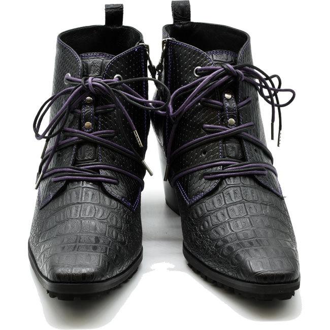 YOSUKE ヨースケ ヒールブーツ レースアップブーツ ロングノーズ メンズ チゼルトゥ 厚底ブーツ 型押し 3300060 ロングノーズ チゼルトゥ YOSUKE レースアップブーツ 厚底ブーツ