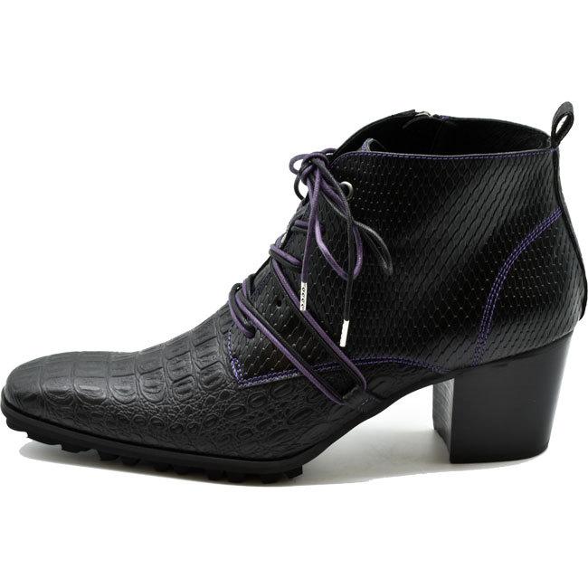 YOSUKE ヨースケ ヒールブーツ レースアップブーツ ロングノーズ メンズ チゼルトゥ 厚底ブーツ 型押し 3300060 ロングノーズ チゼルトゥ YOSUKE レースアップブーツ 厚底ブーツ