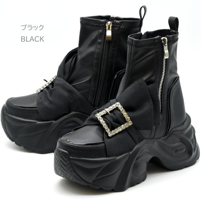 YOSUKE（ヨースケ） ブーツ レディース 黒 白 ストレッチブーツ 厚底