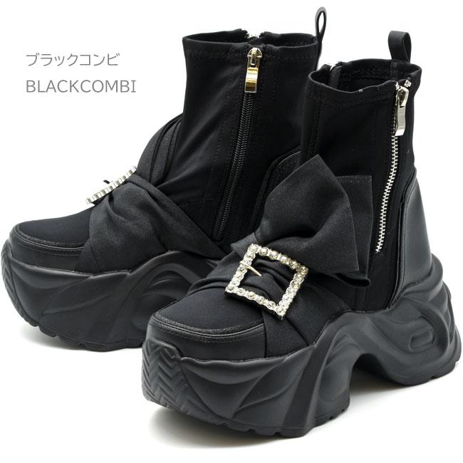 YOSUKE（ヨースケ） ブーツ レディース 黒 白 ストレッチブーツ 厚底