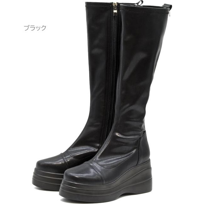 ヨースケ YOSUKE 厚底ブーツ ストレッチブーツ ロングブーツ レディース ブラック 黒 全3色 S M L LL 4460032 YOSUKE（ヨースケ） ブーツ レディース 厚底 ブラック 黒 厚底ブーツ