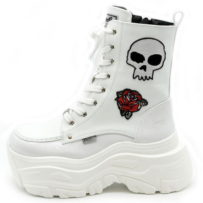 j*y様 【激レア】 Roen スカルロゴ パッチワーク レースアップブーツ ブ YOSUKE（ヨースケ） ブーツ レディース 厚底 ブラック 黒 スニーカー