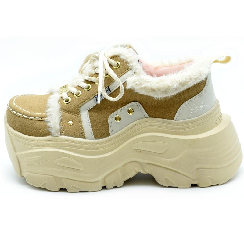 ヨースケ YOSUKE 厚底スニーカー レースアップ プラットフォーム ファー ダッドスニーカー レディース 全3色 S M L LL 黒 4460116 YOSUKE（ヨースケ） 厚底スニーカー レースアップ プラットフォーム