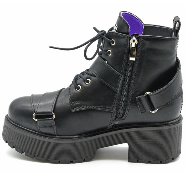 YOSUKE（ヨースケ） ブーツ レディース 厚底 ブラック 黒 レースアップ