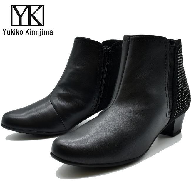 ユキコ キミジマ 公式の Yukiko Kimijima ショートブーツ ブーティー 7756 本革 ブラック レザー レディース