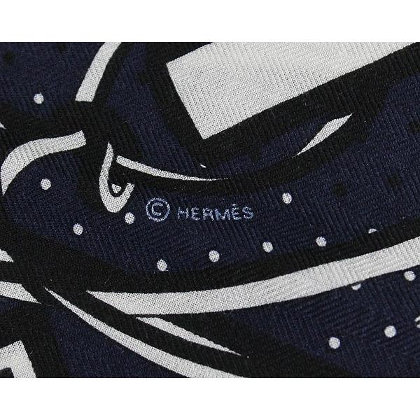 エルメス HERMES カレ 140 大判ストール 【Fouets et Badines Bandana 鞭とグリップ バンダナ】シルク混 カシミヤ ネイビー×ブラック レディース 箱 中古｜ibe7171｜05