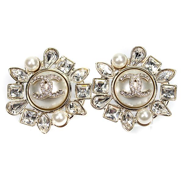 シャネル CHANEL ピアス ココマーク CCマーク ラインストーン フェイクパール B19K 2019年製 レディース 女性用  定番 人気 美品 箱 中古