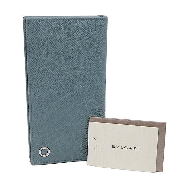 ブルガリ BVLGARI 長財布 ロゴ刻印リングプレート 二つ折り グリーン系 