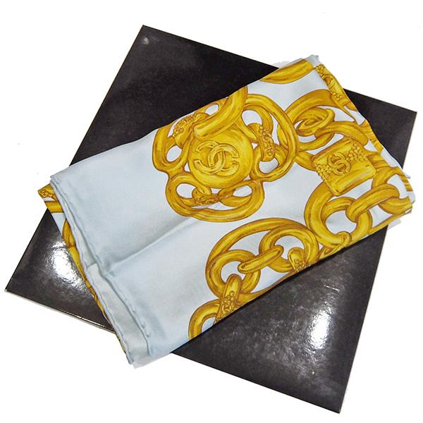 美品‼️ CHANEL  シャネル　スカーフ　チェーン  ココマーク  ゴールド CHANEL シャネル スカーフ ココマーク チェーン柄 シルク レッド