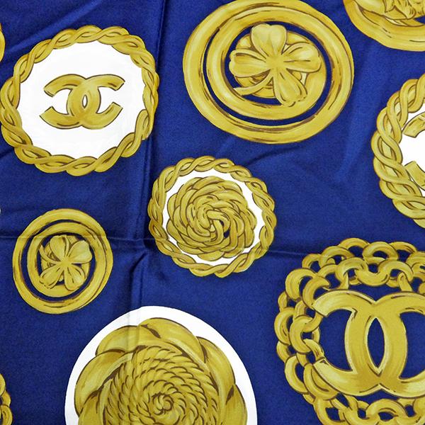 CHANEL シャネル スカーフ ココボタン柄 大判スカーフ ネイビー CHANEL シャネル スカーフ ココボタン柄 大判スカーフ ネイビー
