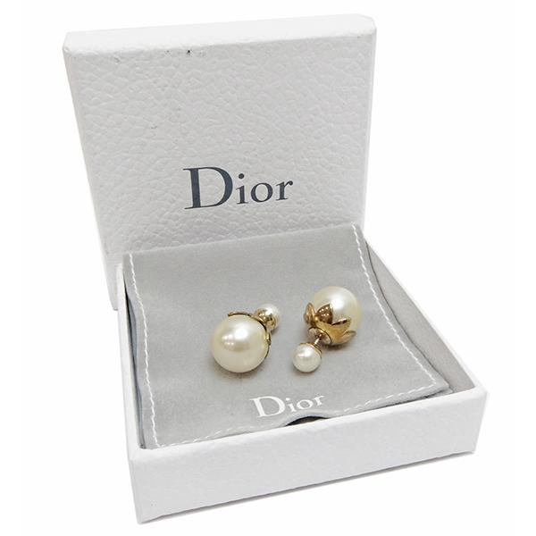 ディオール DIOR ピアス フラワーモチーフ TRIBALESトライバルボール パールホワイト フェイクパール GP 中古