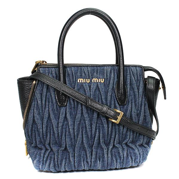 ミュウミュウ MIUMIU 2WAYバッグ マテラッセ ハンドバッグ ショルダー デニム デニム レザー 5BA003 中古｜ibe7171