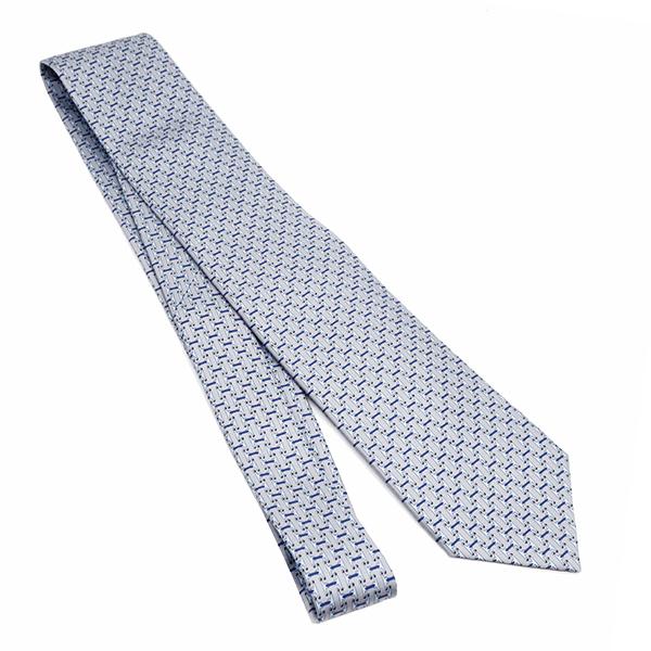 HERMES（エルメス） ネクタイ H柄 8cm グレー×ブルー シルク 新品 未