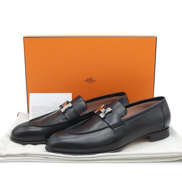 HERMES エルメス ローファー モカシン パリ #37 1/2 黒 レザー H HERMES エルメス ローファー モカシン パリ #37 1/2 黒 レザー H