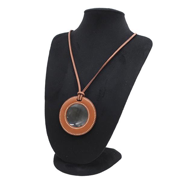 HERMES エルメス ネックレス ルーペネックレス ブラウン レザー HERMES エルメス ネックレス ルーペネックレス ブラウン レザー