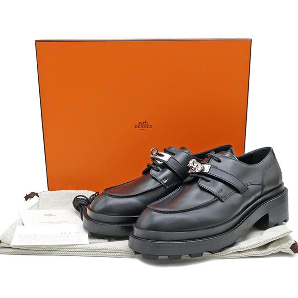 HERMES エルメス 靴 オックスフォード ブラック レザー ターン HERMES エルメス 靴 オックスフォード ブラック レザー ターン