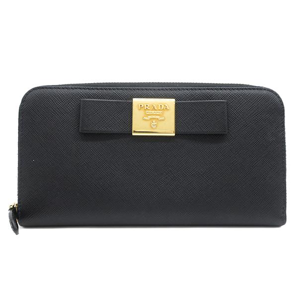 SAFFIANO（PRADA） プラダ 長財布 リボン ラウンドファスナー ブラック