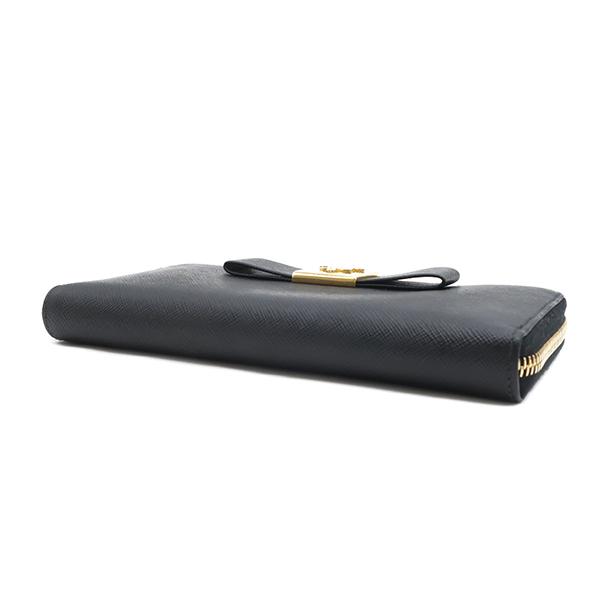 SAFFIANO（PRADA） プラダ 長財布 リボン ラウンドファスナー ブラック