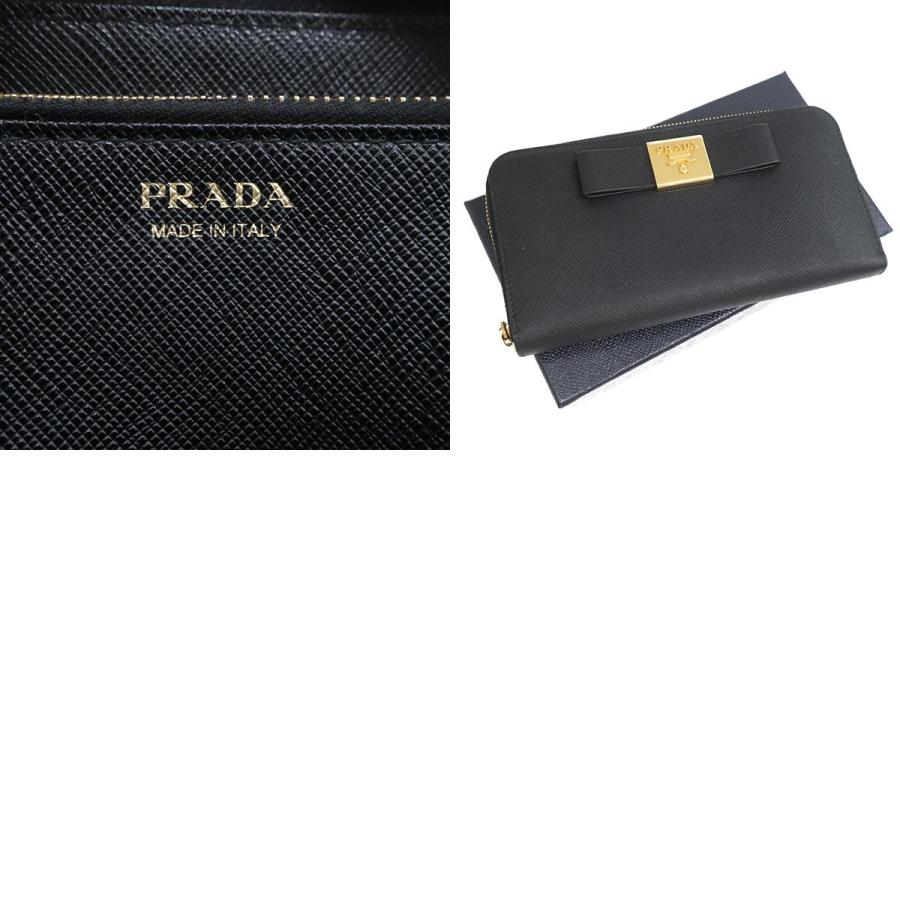 SAFFIANO（PRADA） プラダ 長財布 リボン ラウンドファスナー ブラック