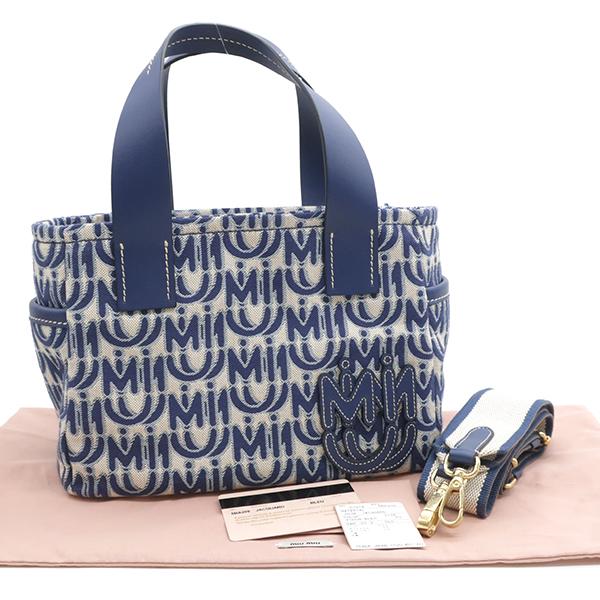 MIUMIU ミュウミュウ ジャカードキャンバストートバッグ ネイビー