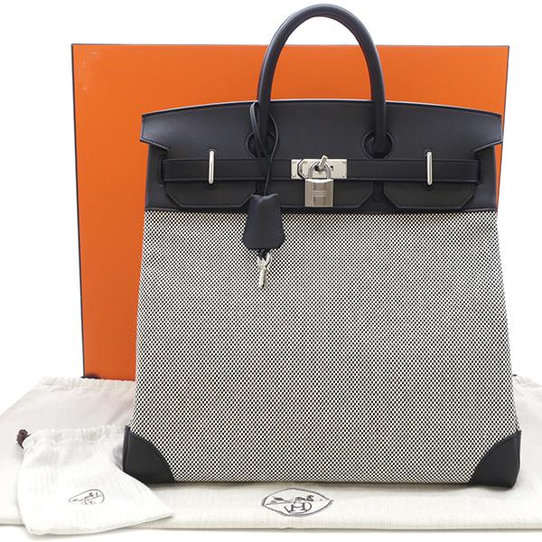 HERMES（エルメス） ハンドバッグ オータクロア40 ブラック×ナチュラル トワルアッシュ エバーカラー Z刻印(2021年製 ...