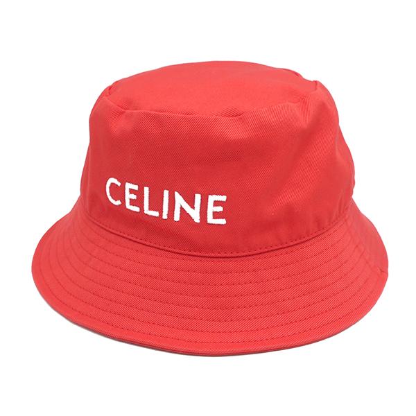 CELINE（セリーヌ） ハット ロゴ プリント バケットハット レッド