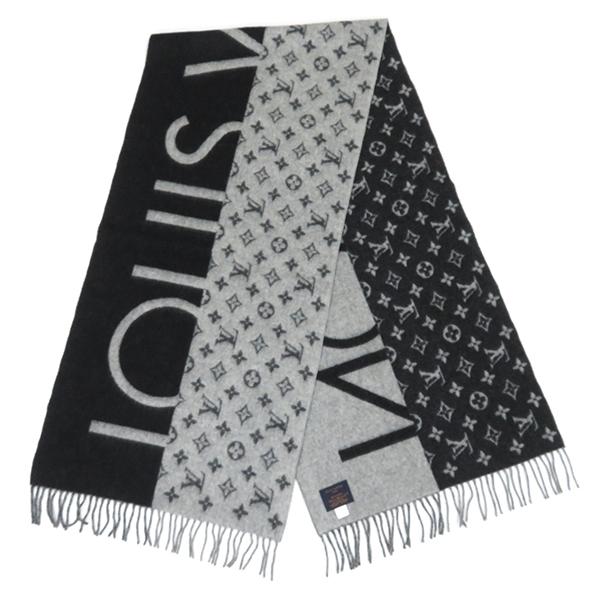 LOUIS VITTON マフラー ブラック LOUIS VUITTON ルイヴィトン マフラー エシャルプ LV スプリット