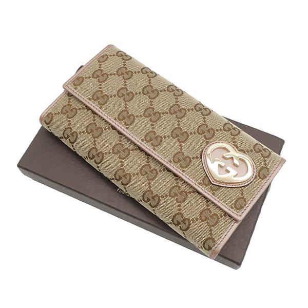 GG グッチ 長財布 ラブリーハート ウォレット ベージュ×ピンク GG