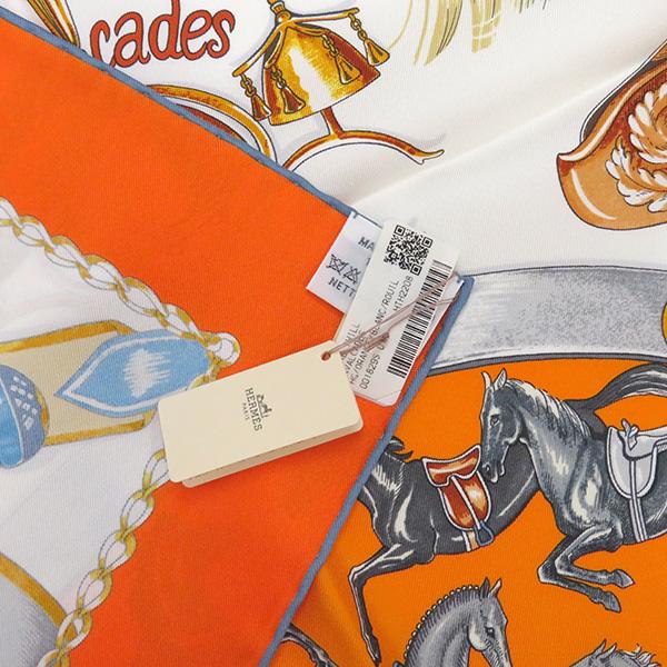 HERMES エルメス スカーフ カレ90 CARRE オレンジ×ブラン×ルイユ HERMES エルメス スカーフ カレ90 CARRE オレンジ×ブラン×ルイユ
