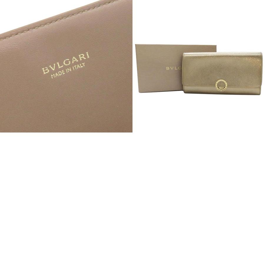 ブルガリ 長財布 ロゴクリップ ウォレット メタリックゴールド レザー