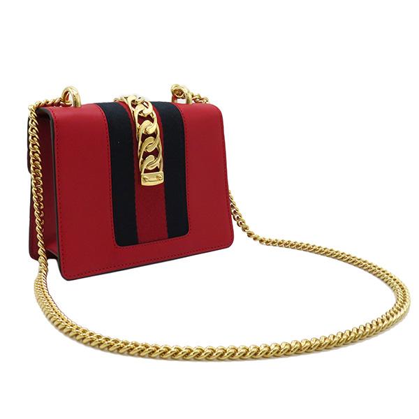 GUCCI(グッチ) ショルダーバッグ シルヴィ ミニ 431666 レッド×ネイビー チェーンショルダー レザー GUCCI - GUCCI(グッチ) ショルダーバッグ シルヴィ ミニ 431666 レッド