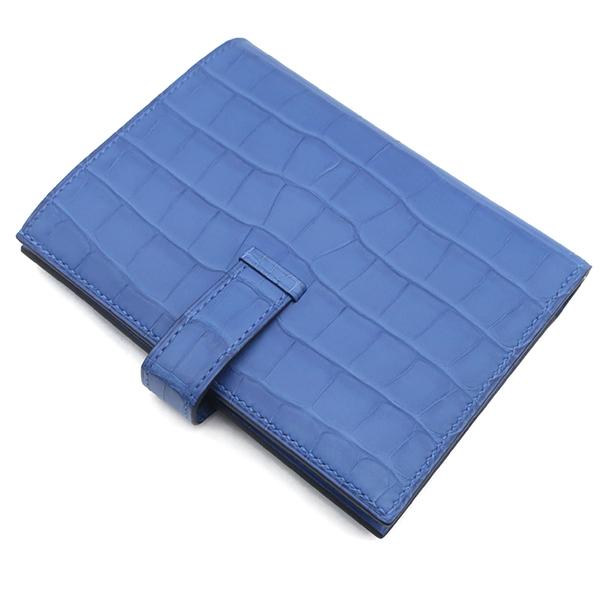 HERMES（エルメス） 二つ折り財布 ベアンコンパクト クロコ ブルー