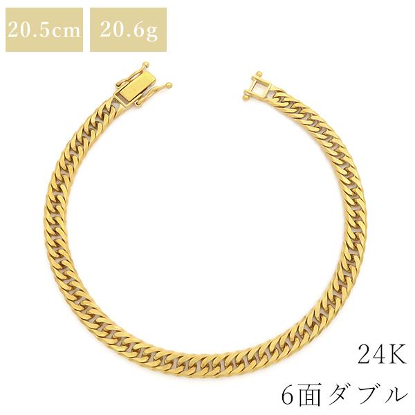喜平 ブレスレット K24 24金 純金 20.5cm 20.6g 6面 ダブル W K24YG