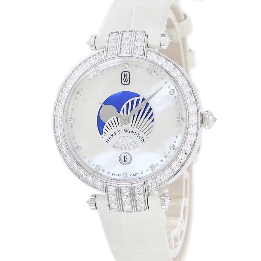 HARRY WINSTON(ハリーウィンストン) 腕時計 プルミエール プレシャス ムーンフェイズ 36mm PRNAMP36WW001 レディース K18WG×アリゲーターベルト/ブルーアヴェンチュリン文字盤/ダブルムーン・マザーオブパール/裏スケ/ダイヤベゼル・インデックス・ラグ・リューズ・尾錠/ダイヤ2.63Ct・エメラルドカットダイヤ0.01Ct ダークネイビー×マルチ HARRY WINSTON - HARRY WINSTON(ハリーウィンストン) 腕時計
