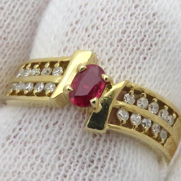 リング 指輪 ルビー ダイヤリング K18YG ゴールド レッド 赤 9号 中古  