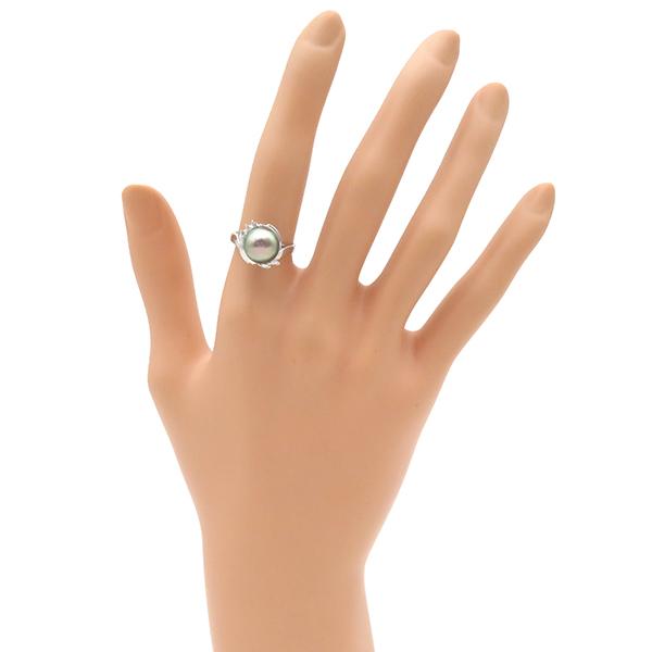 リング 指輪 パール ダイヤリング Pt900 シルバー 1粒 1P 11号 中古  