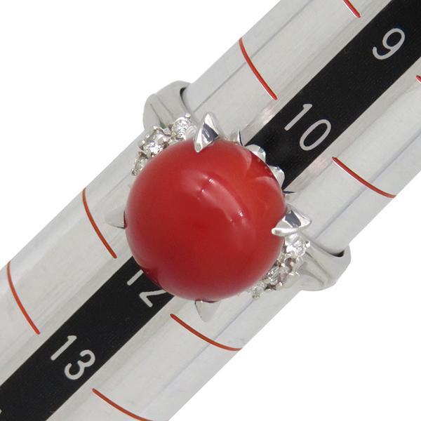 リング 指輪 珊瑚 ダイヤリング Pt900 シルバー 赤 サンゴ 11号 中古  