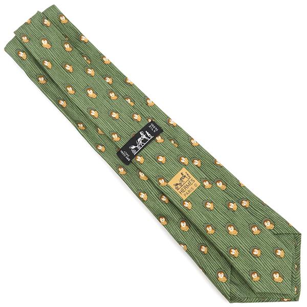 HERMES エルメス ネクタイ フクロウ 総柄 HERMES（エルメス） ネクタイ フクロウ 9cm シルク グリーン 緑